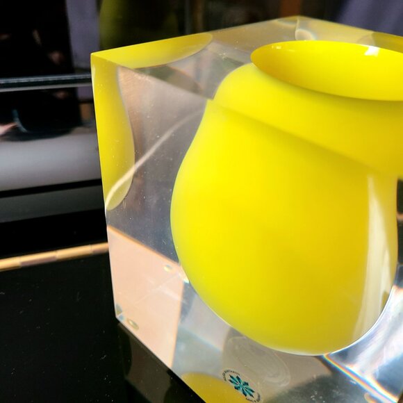 Jonathan Adler clear and yellow glass vase. Art glass. Designer vase. - Picture 5 of 8